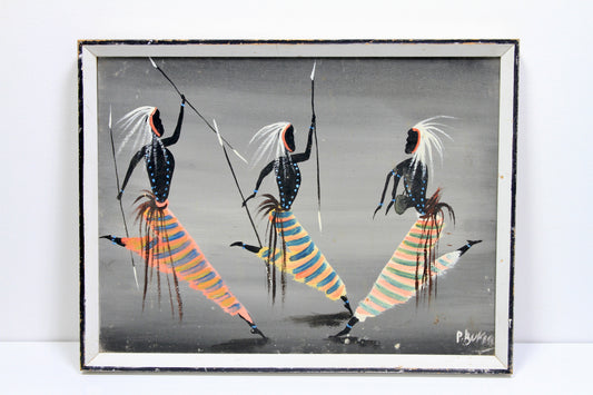 Mid 21st Century Oil on Canvas Tribal Dance by Pathy Bukasa ( Boukasa ) Kankolongo.