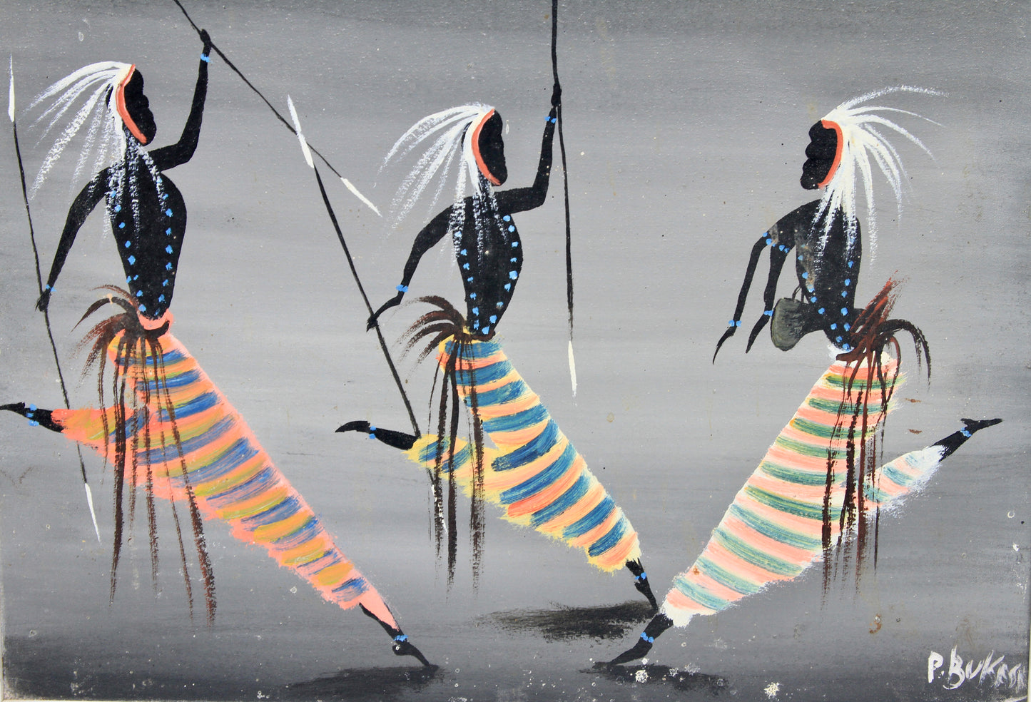 Mid 21st Century Oil on Canvas Tribal Dance by Pathy Bukasa ( Boukasa ) Kankolongo.
