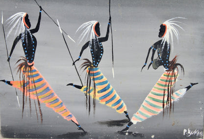 Mid 21st Century Oil on Canvas Tribal Dance by Pathy Bukasa ( Boukasa ) Kankolongo.