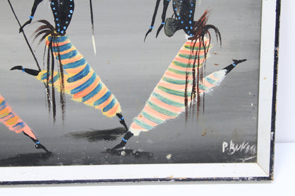 Mid 21st Century Oil on Canvas Tribal Dance by Pathy Bukasa ( Boukasa ) Kankolongo.