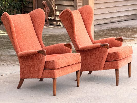 Matched Pair Vintage Parker Knoll PK757 Wingback Lounge Armchairs Mid Century