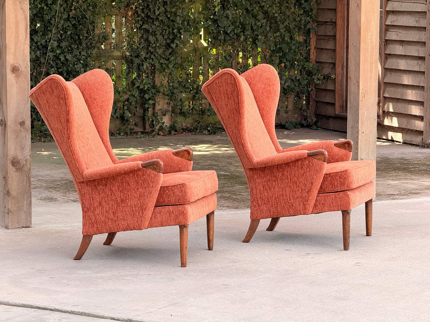 Matched Pair Vintage Parker Knoll PK757 Wingback Lounge Armchairs Mid Century