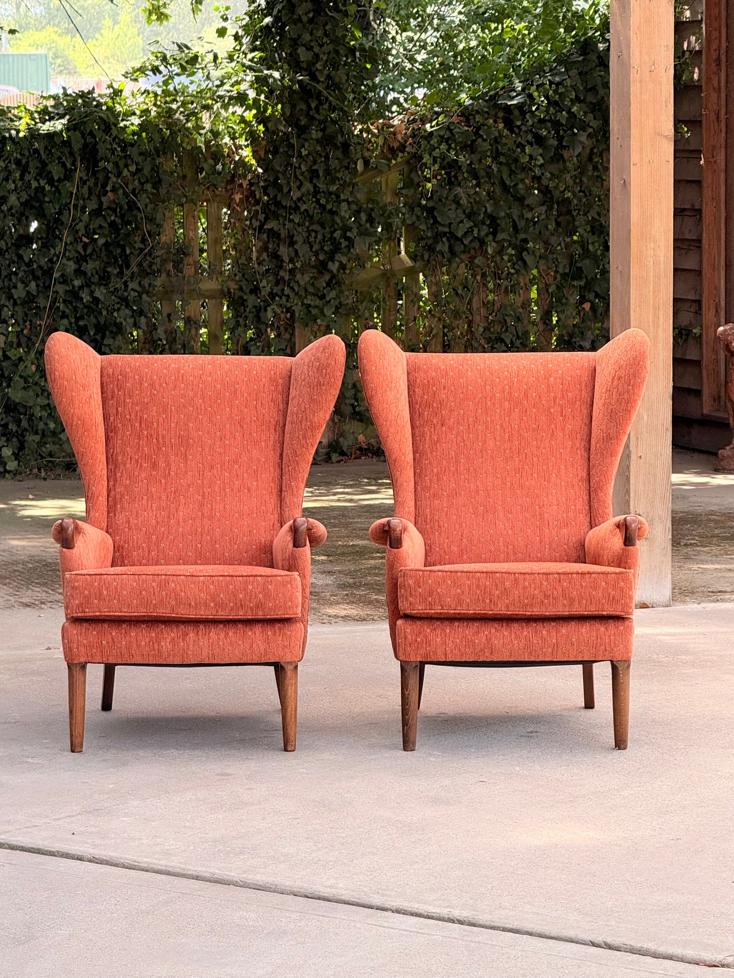 Matched Pair Vintage Parker Knoll PK757 Wingback Lounge Armchairs Mid Century