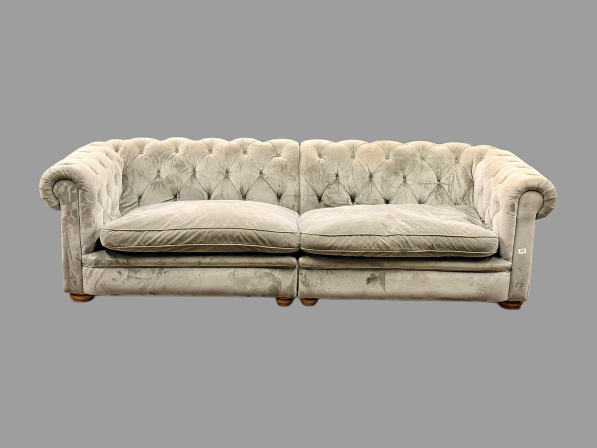 Alexander & James Retreat Midi grey velvet Chesterfield sofa, front view