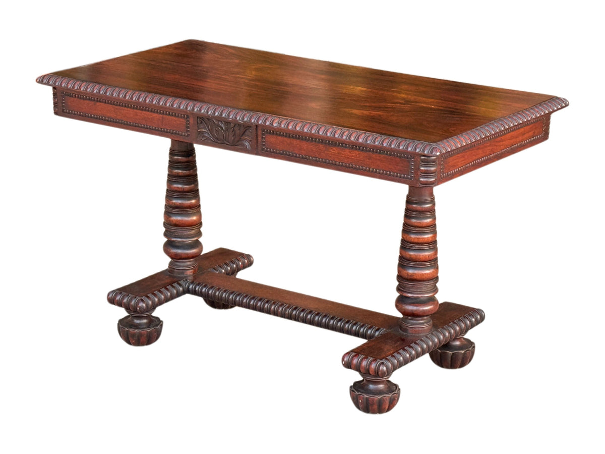 Low three-quarter view of the Anglo-Indian rosewood library centre table