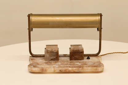 Alabaster and brass desk lamp, low front view
