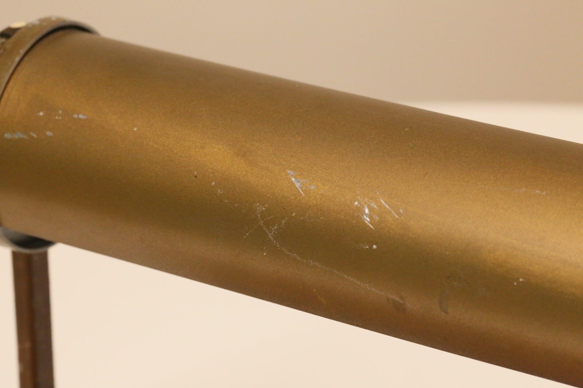Close-up of patinated brass tube shade, Art Deco desk lamp
