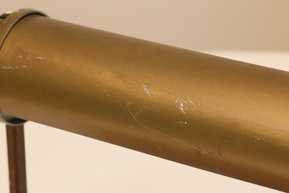 Close-up of patinated brass tube shade, Art Deco desk lamp