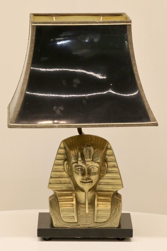 Hollywood Regency brass pharaoh table lamp, three-quarter view