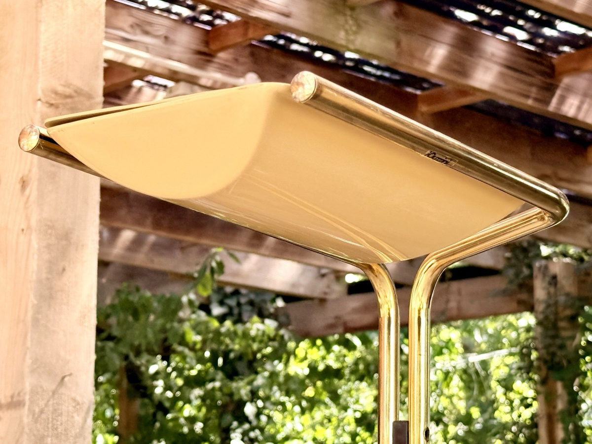 Underside of the cream Piantana lamp head and brass frame