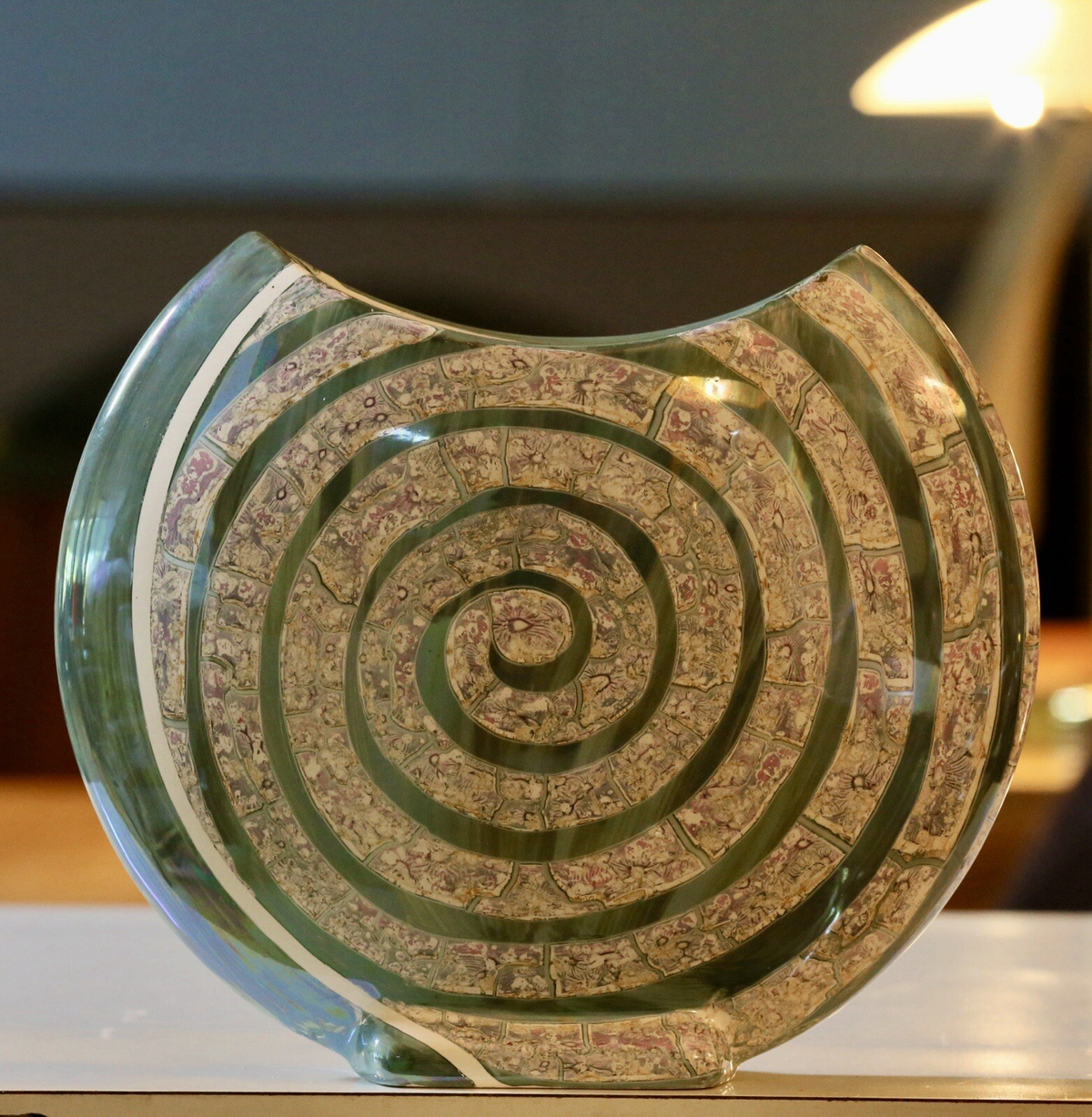 Costa Ceramiche Gandria moon vase, spiral front, angled view