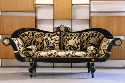 Empire Regency ebonised double-ended couch, full front view