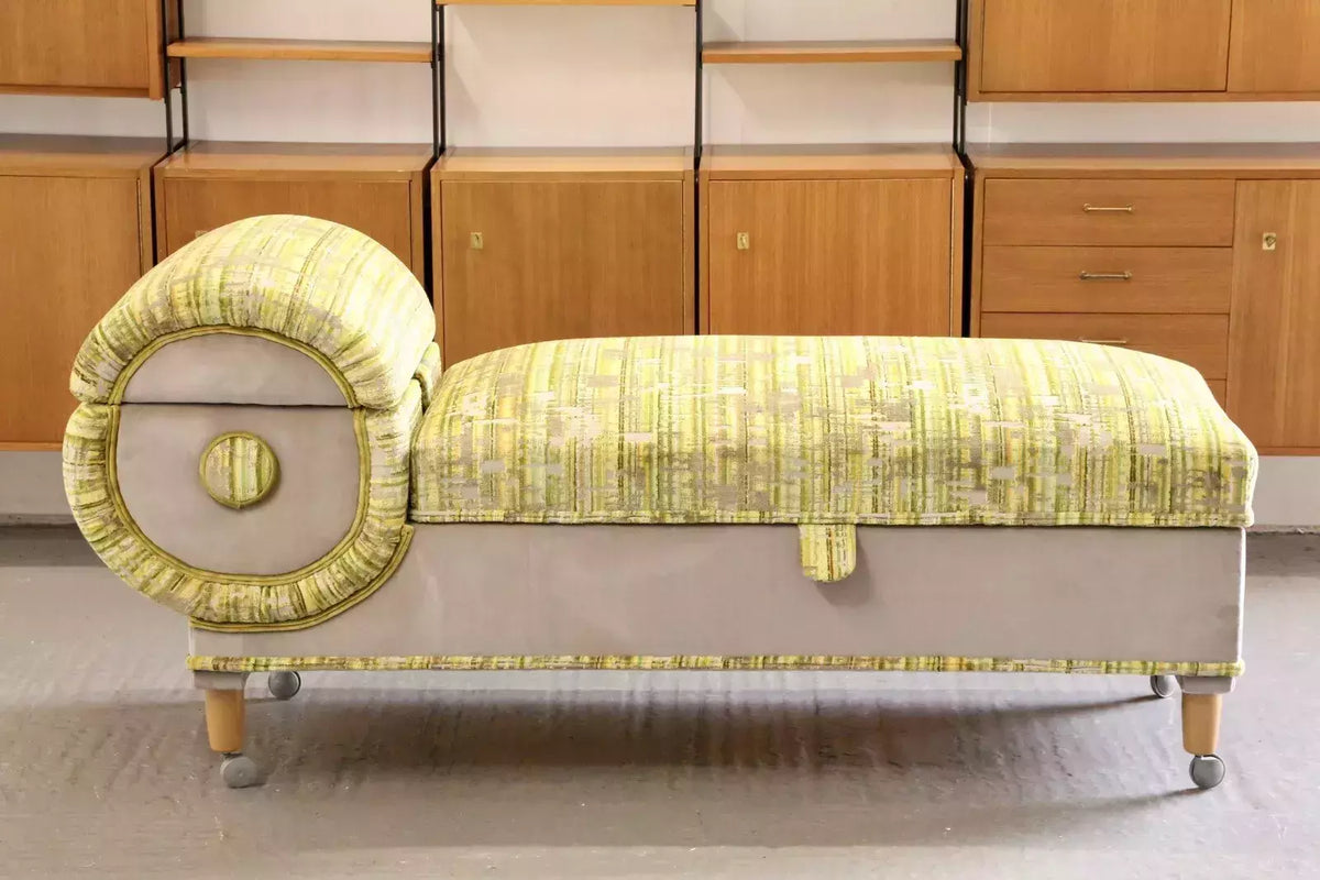 Relyon mid-century daybed ottoman, side view in a room