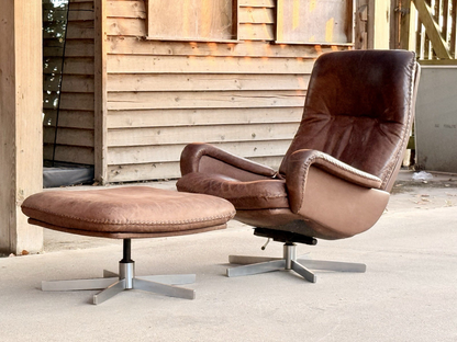 De Sede S231 brown leather lounge chair and ottoman outdoors