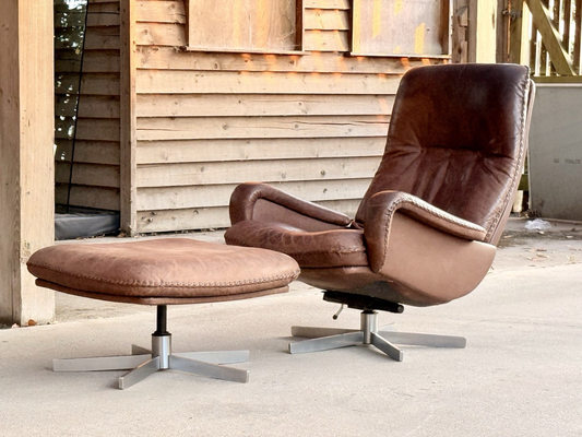 De Sede S231 brown leather lounge chair and ottoman outdoors