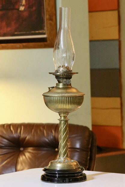 Victorian Art Nouveau brass oil lamp with clear chimney only