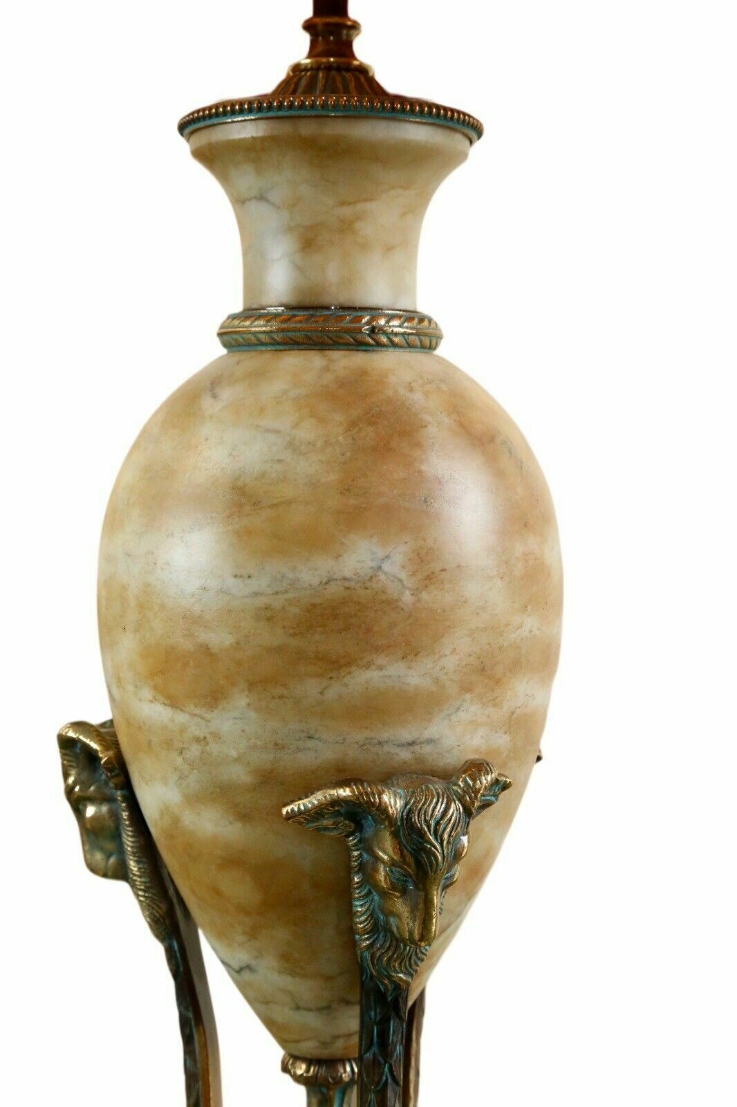 Close-up of alabaster urn body and brass mounts
