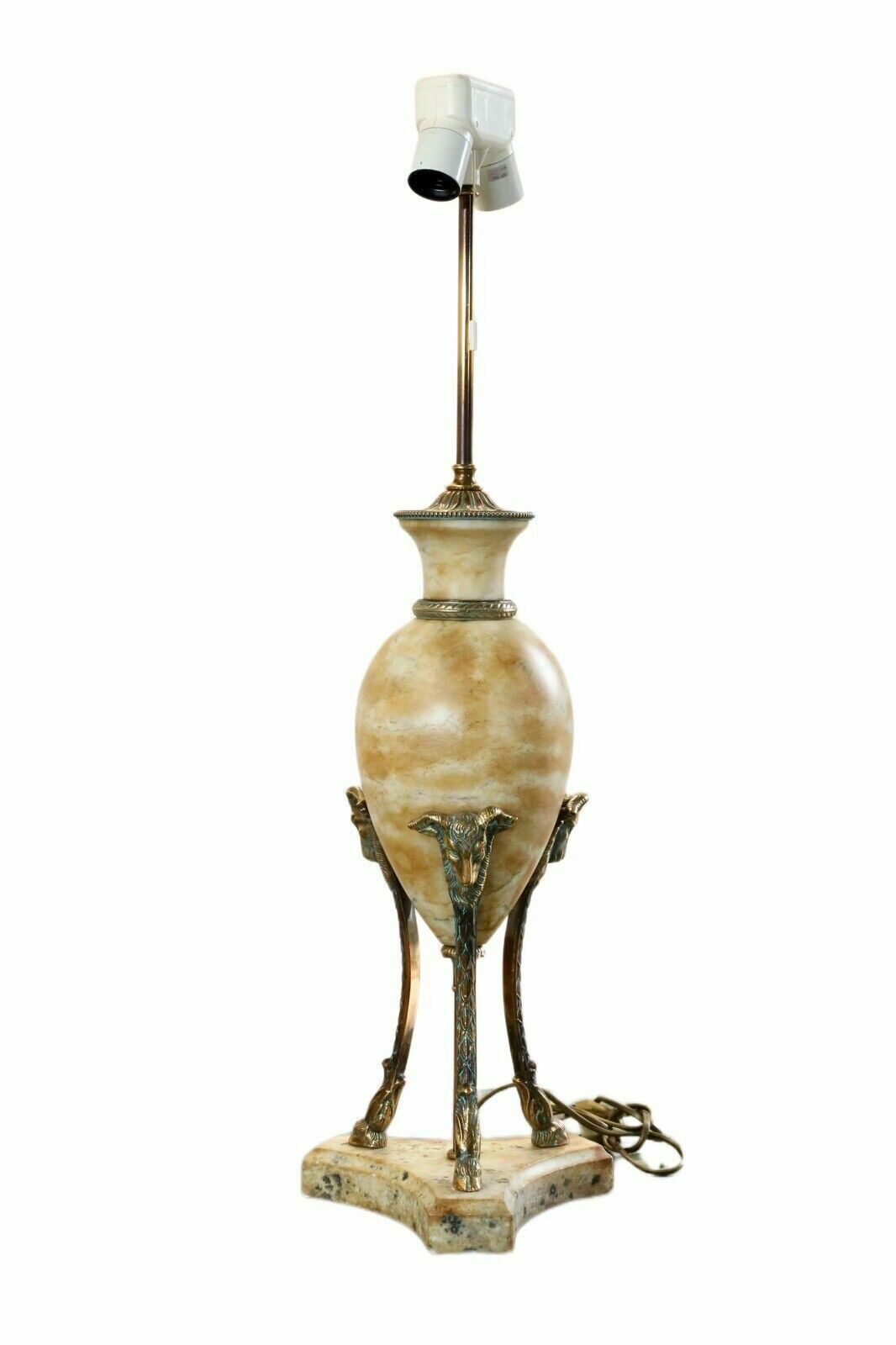 Louis XVI style alabaster and brass table lamp without shade, full view