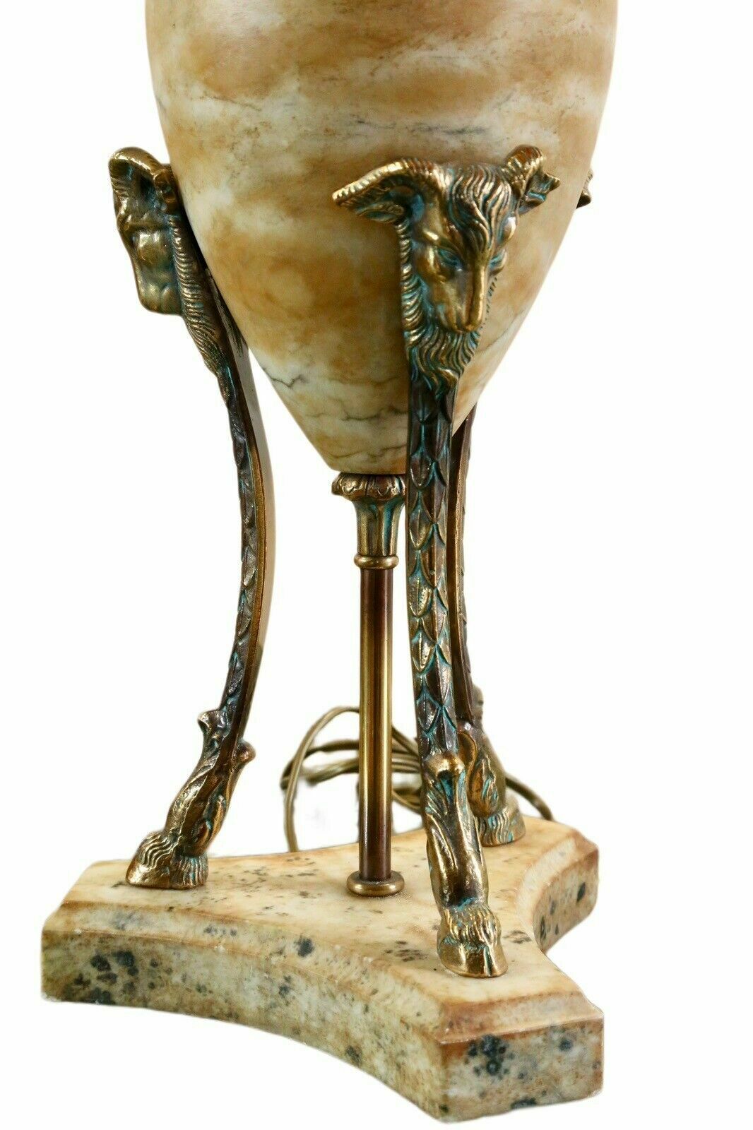 Close-up of brass legs and alabaster plinth, Louis XVI style lamp
