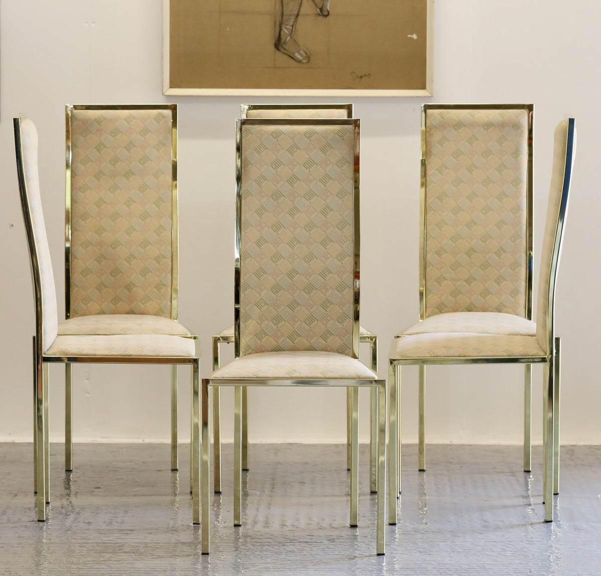 Renato Zevi gilt Hollywood Regency dining chairs, group front view