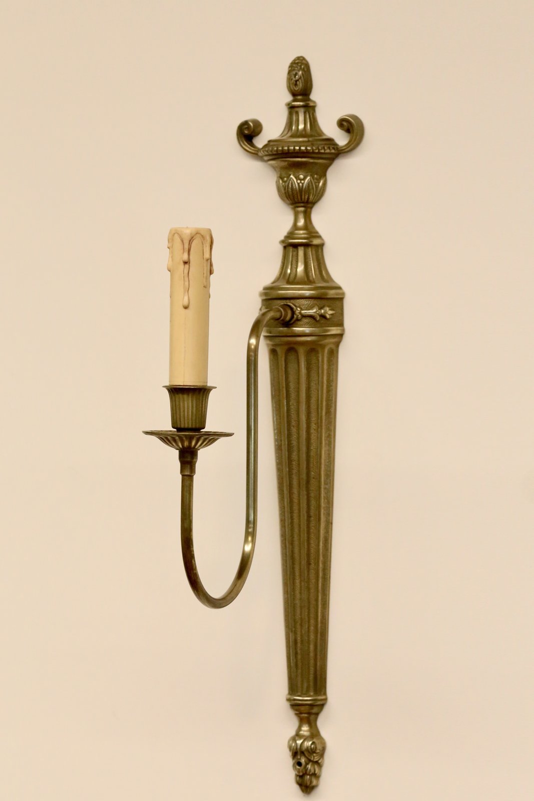 French neoclassical brass wall sconce, side view
