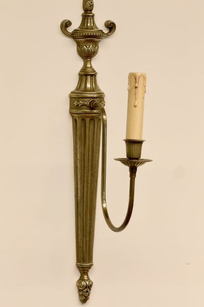 French neoclassical brass wall sconce, arm on the right, front view