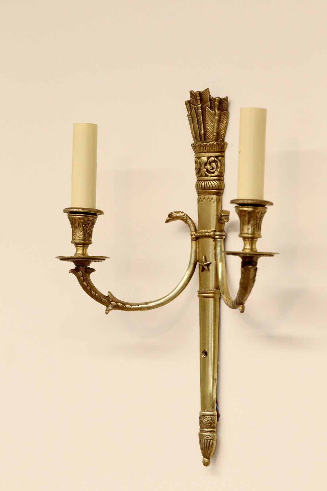 French Empire double wall sconce, three-quarter view