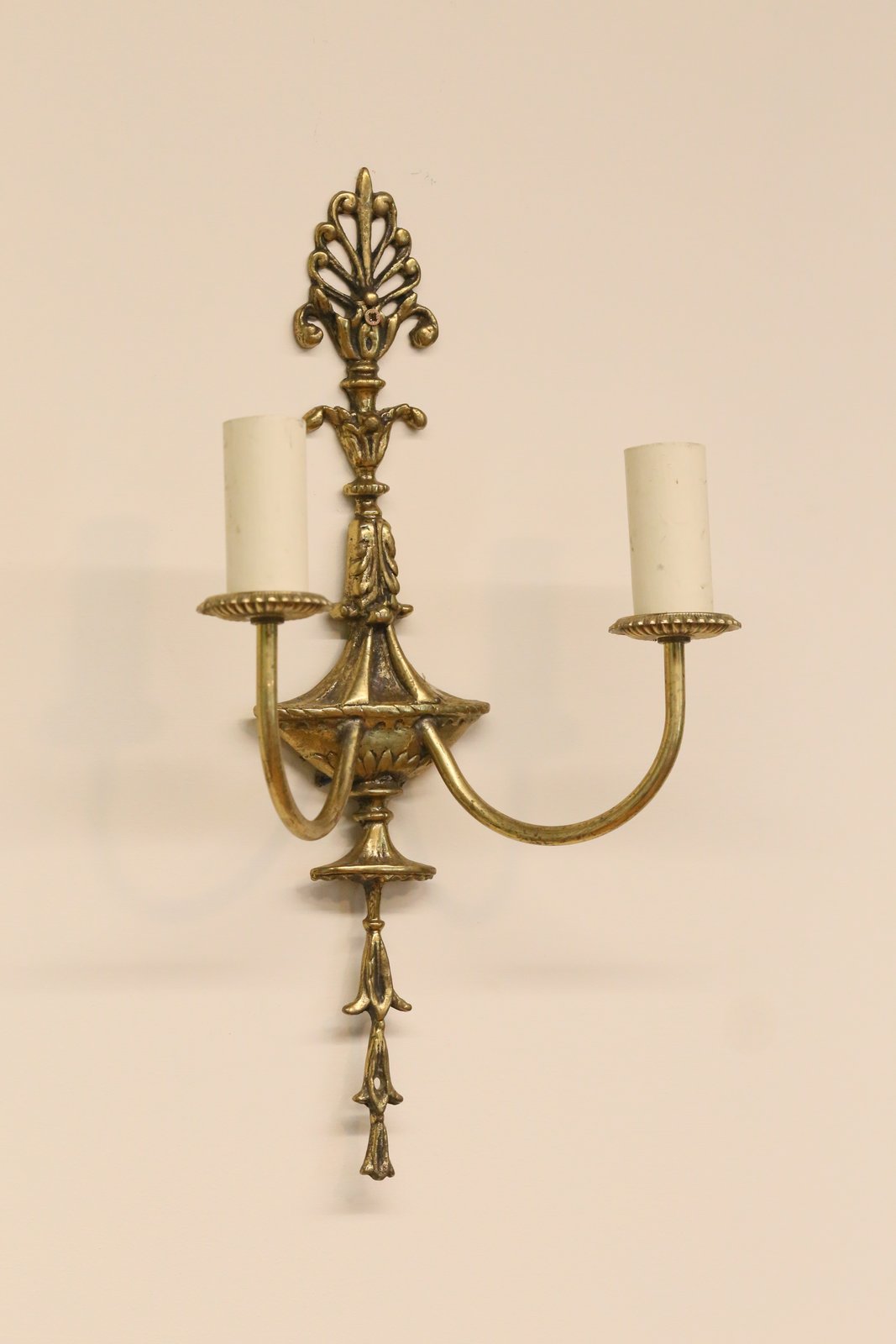 French Empire gilt brass double sconce, three-quarter view