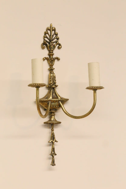 French Empire gilt brass double sconce, three-quarter view