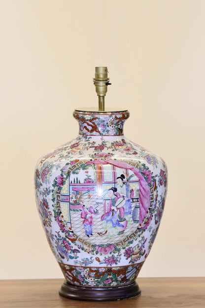 Chinese famille rose porcelain table lamp base, studio front view