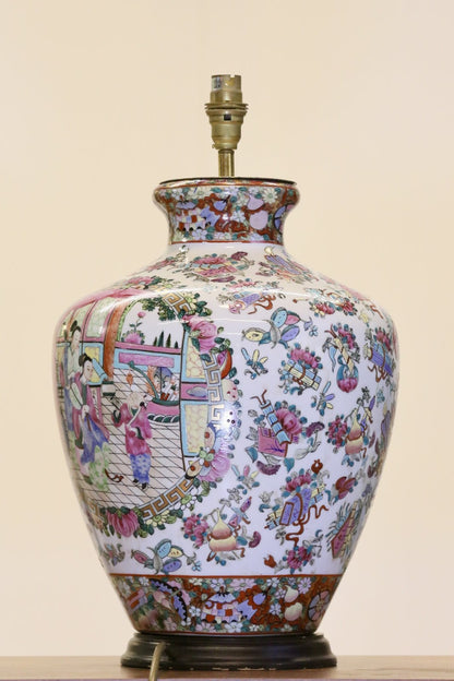 Chinese famille rose porcelain table lamp base, front view