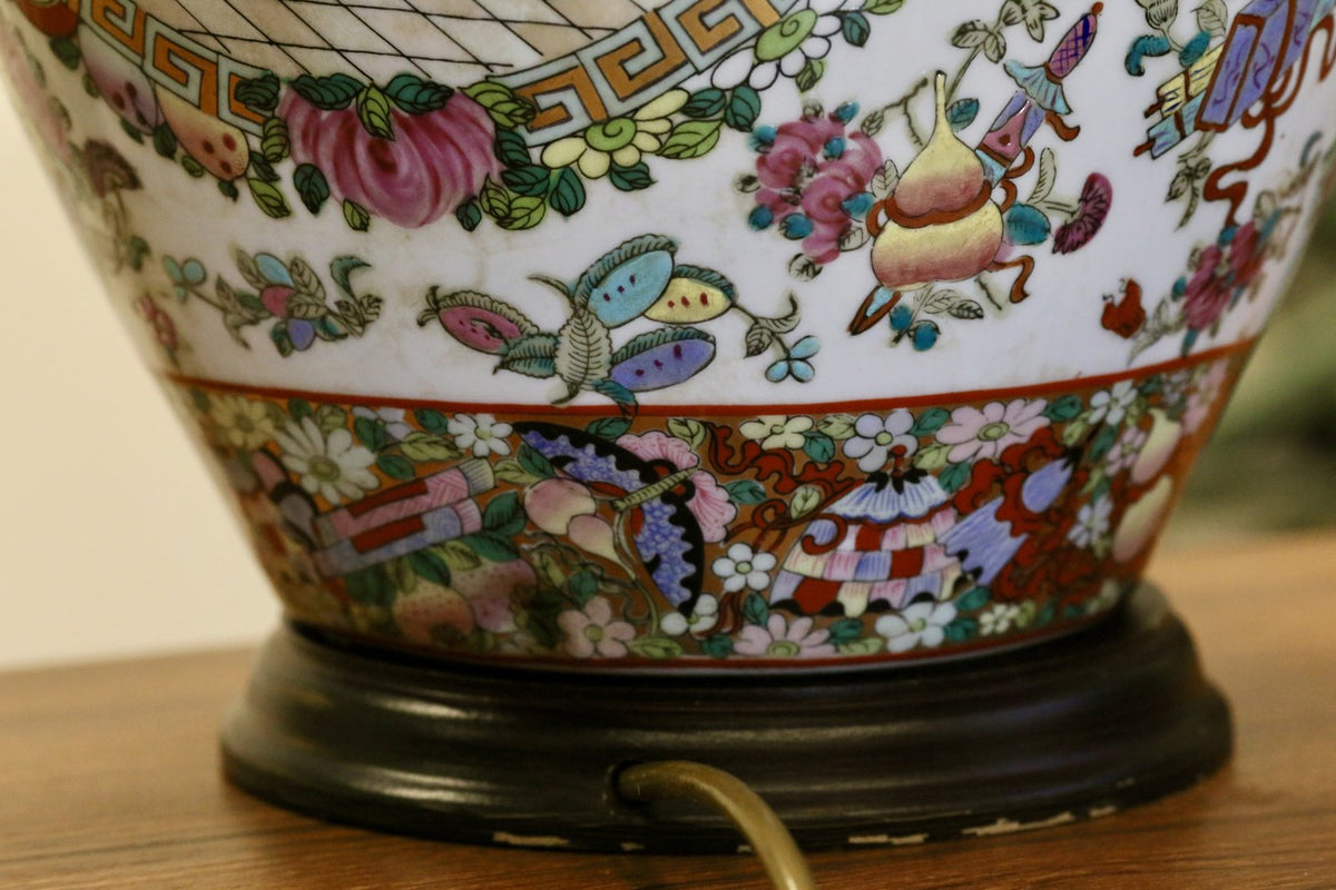 Close-up of lower band decoration and wooden stand