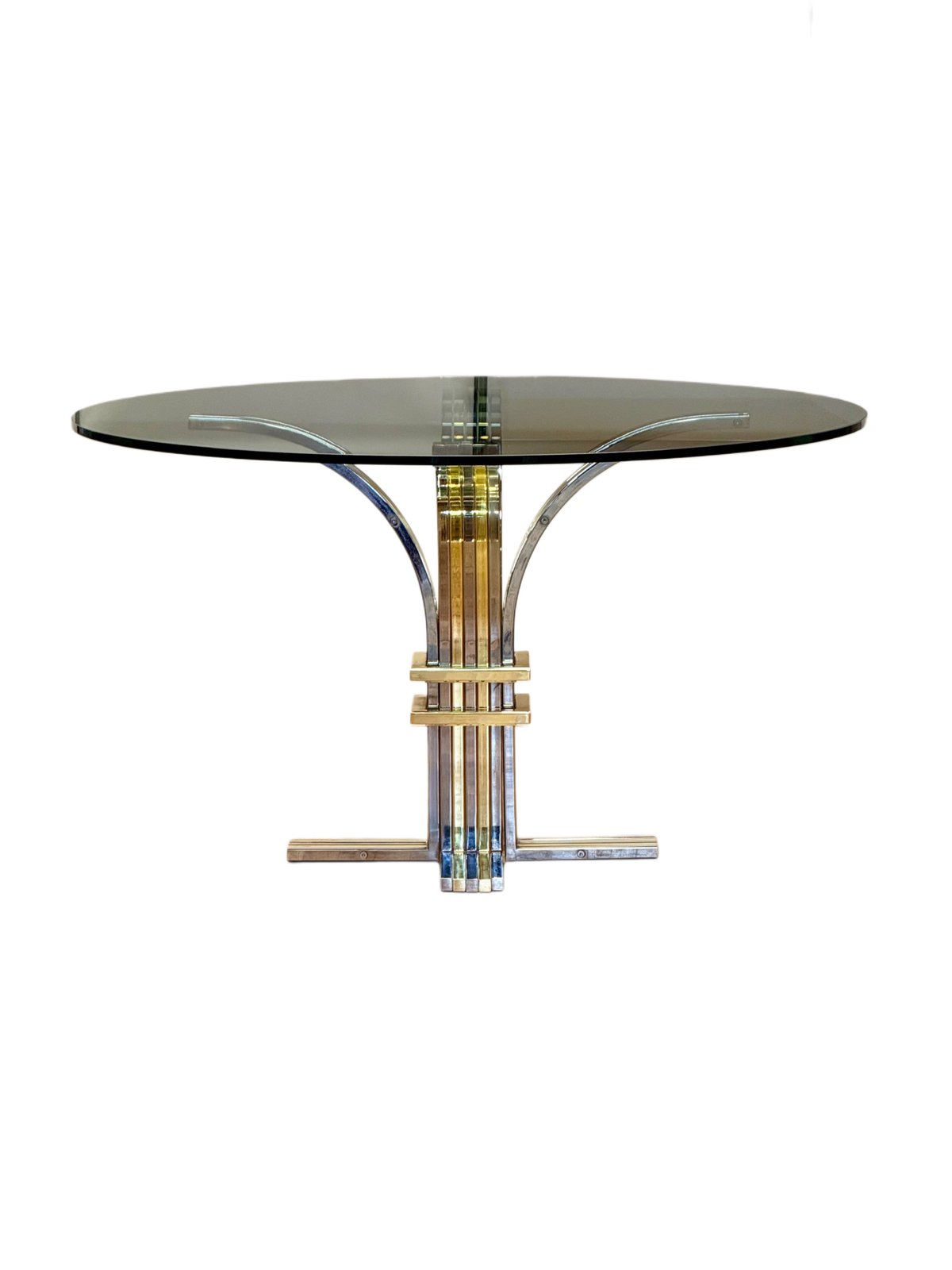 Renato Zevi chrome and brass glass centre table, front view