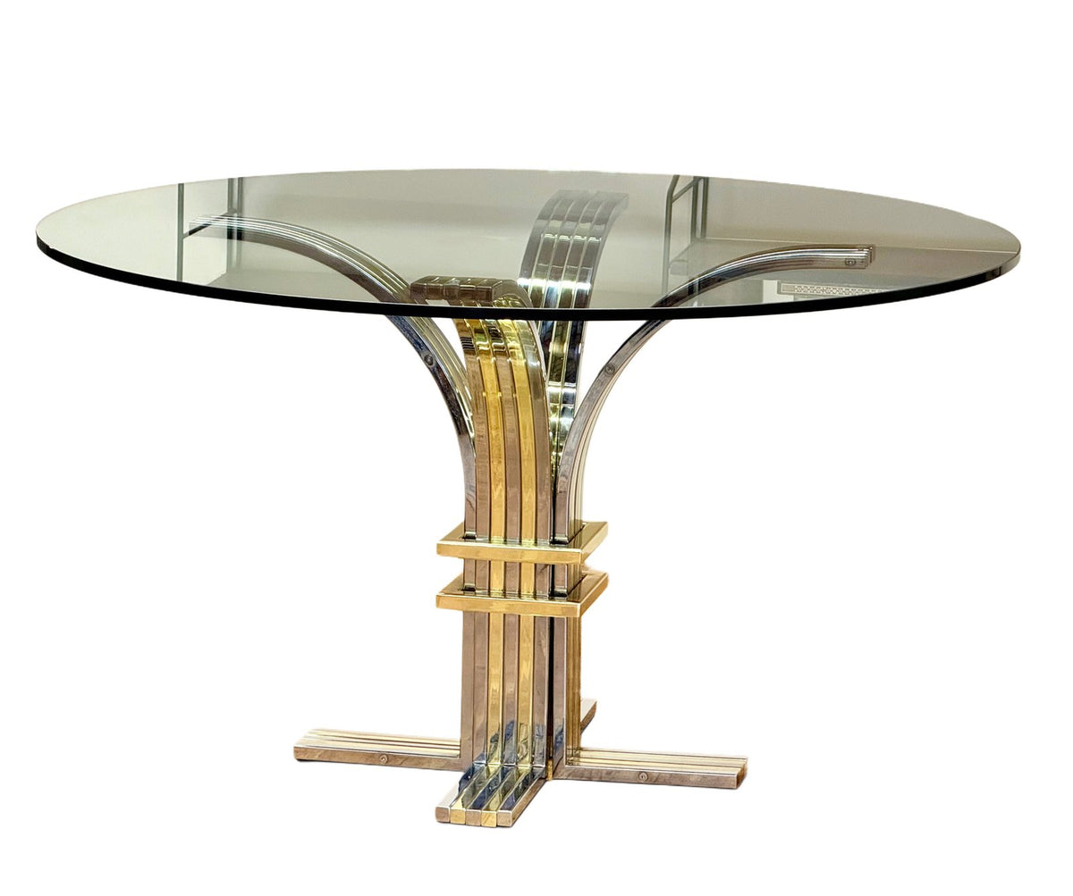 Italian Hollywood Regency chrome and gilt brass glass centre table by Renato Zevi for Banci Firenze, round glass top
