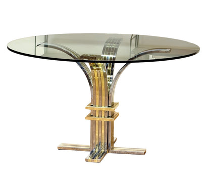 Italian Hollywood Regency chrome and gilt brass glass centre table by Renato Zevi for Banci Firenze, round glass top