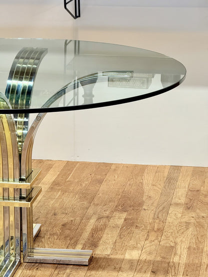Glass top edge and chrome pedestal, side view