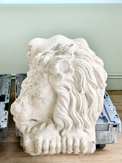 Cast stone lion after Canova, three-quarter view of head and mane