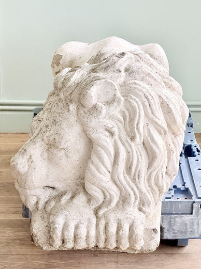 Cast stone lion after Canova, head and mane three-quarter view