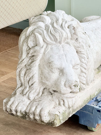 Cast stone lion after Canova, front view of sleeping head