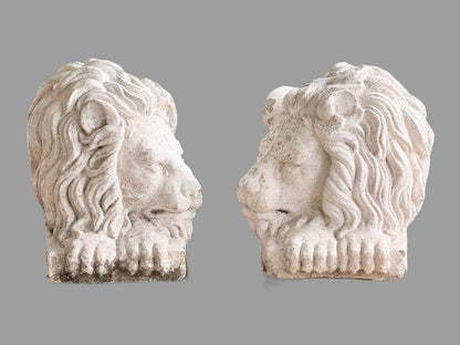 Pair of painted cast stone lions after Canova, heads facing front