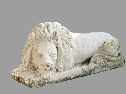 Cast stone lion after Canova, three-quarter front view