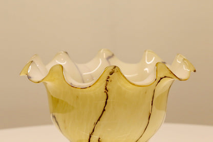 Close-up of ruffled rim and brown veining on Peill & Putzler glass shade