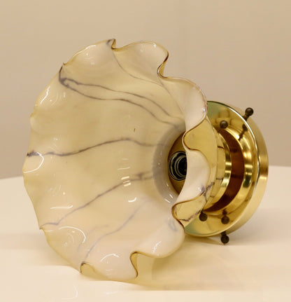 Peill & Putzler ruffled glass ceiling light, side view showing brass mount