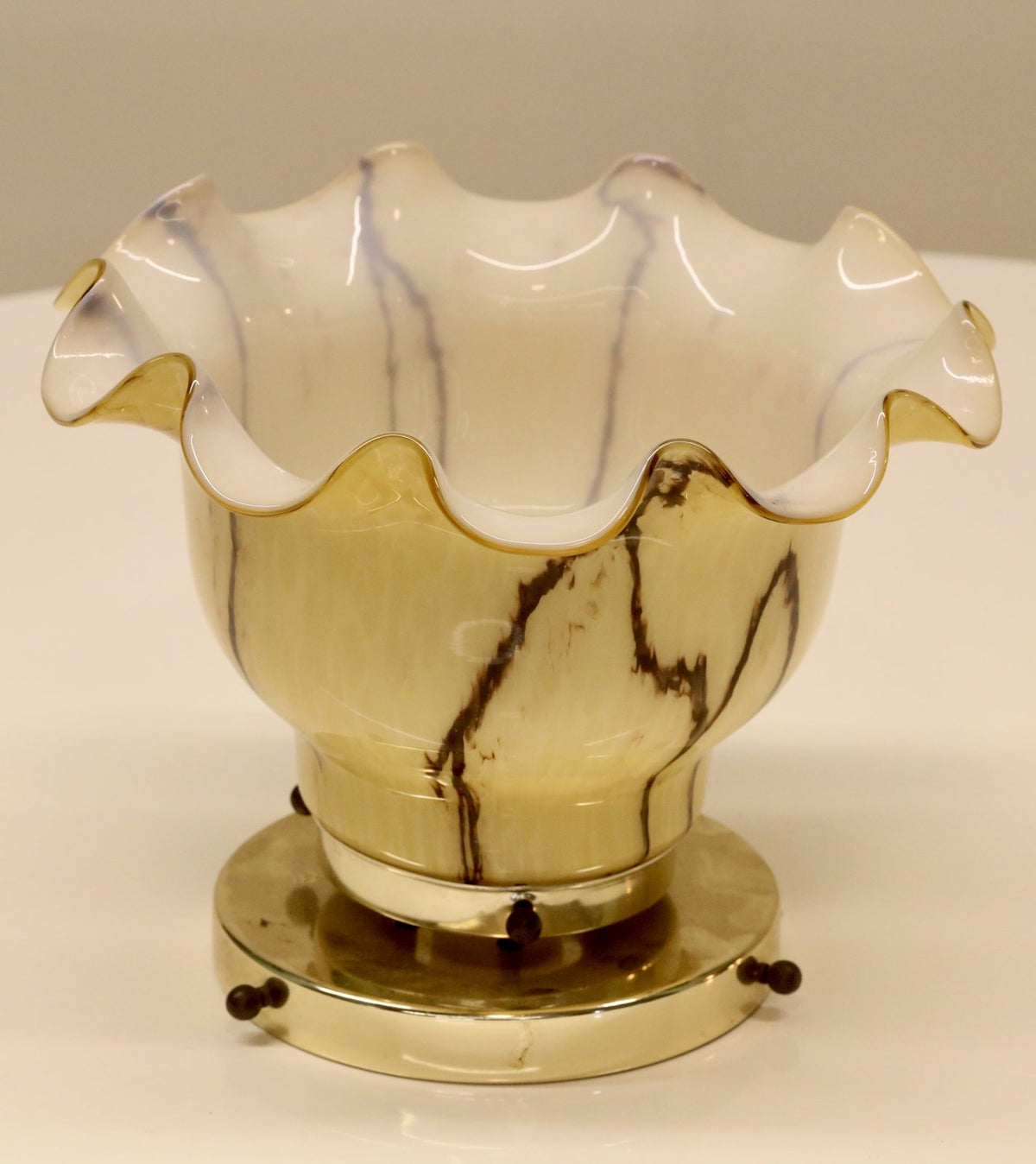 Peill & Putzler ruffled glass ceiling light, front view showing white ruffled rim