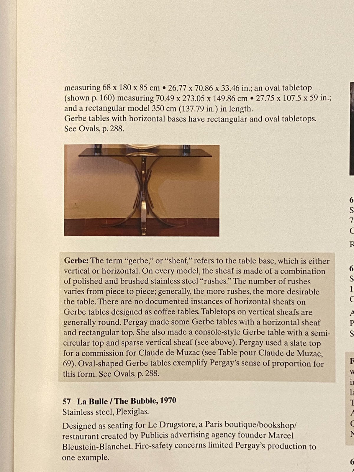 Maria Pergay Gerbe table catalogue page with text and photograph