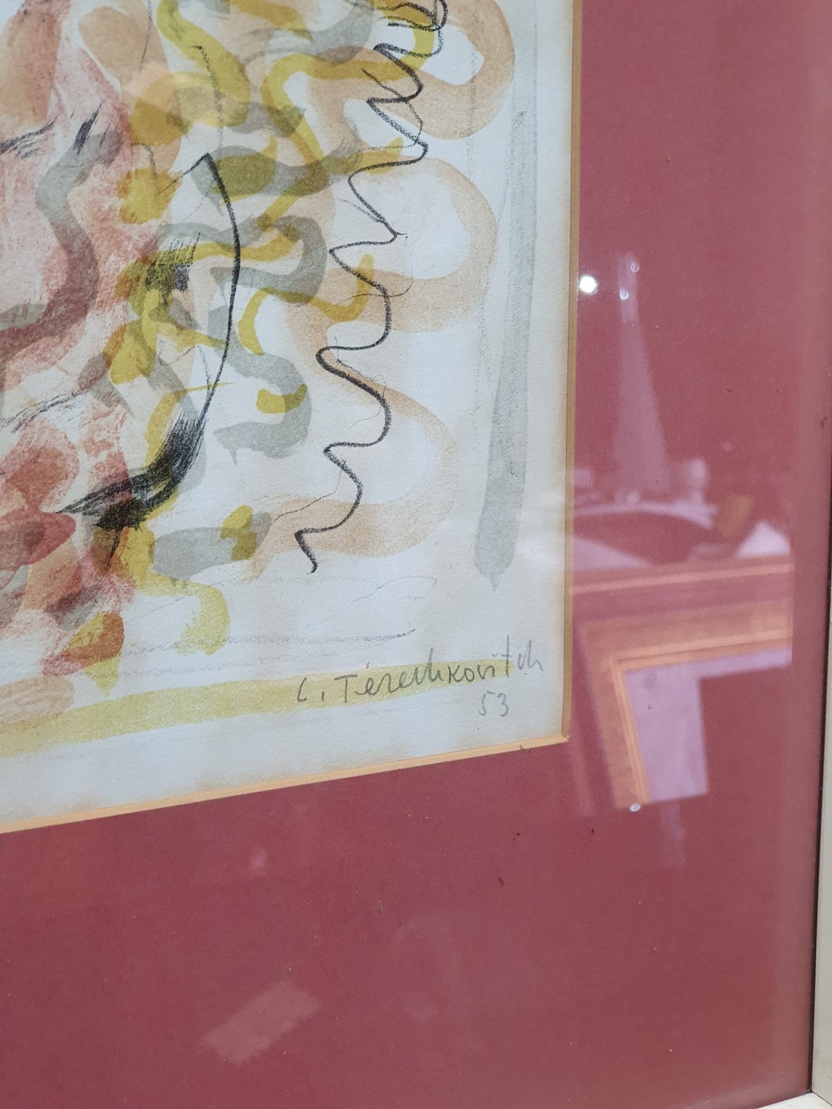 Close-up of the pencil signature on the Constantin Terechkovitch signed chromolithograph