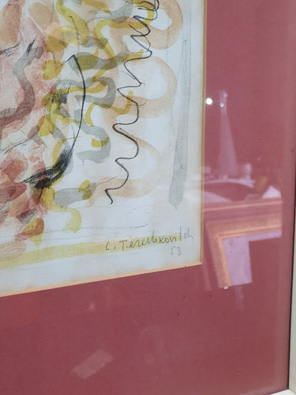 Close-up of the pencil signature on the Constantin Terechkovitch signed chromolithograph