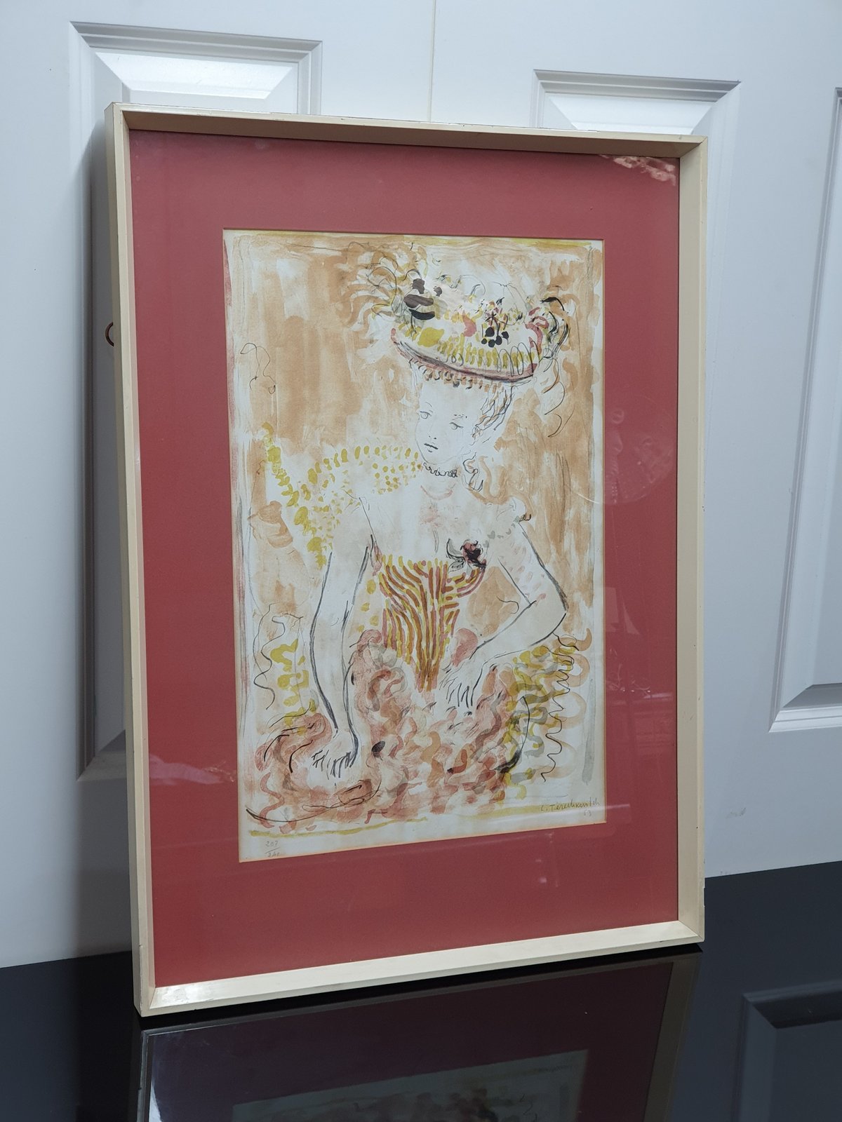 Framed Constantin Terechkovitch signed chromolithograph, angled view