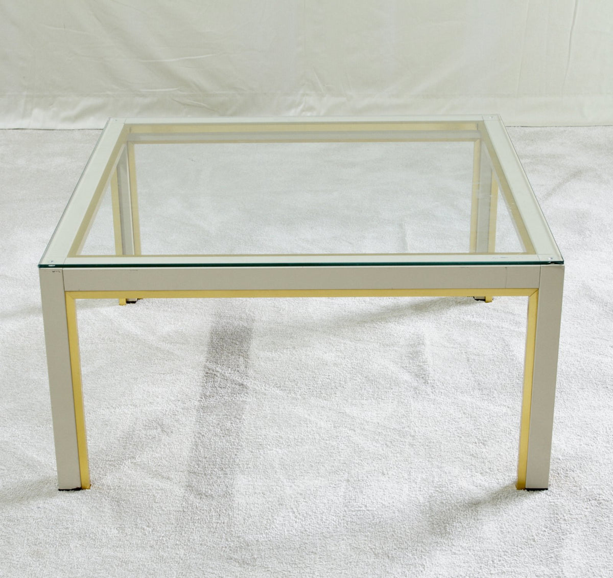 Renato Zevi Italian mid-century Hollywood Regency coffee table for Romeo Rega, cream lacquer and gilt with glass top