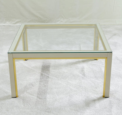 Renato Zevi Italian mid-century Hollywood Regency coffee table for Romeo Rega, cream lacquer and gilt with glass top